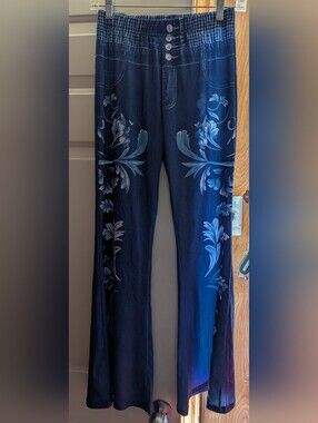 Print Flared-Leg Floral Print Stretch Pants Sz S
